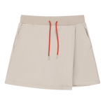 Wrap-over front panel for a clean layered look
Clean waistband with a basic drawstring
Relaxed silhouette for easy movement.