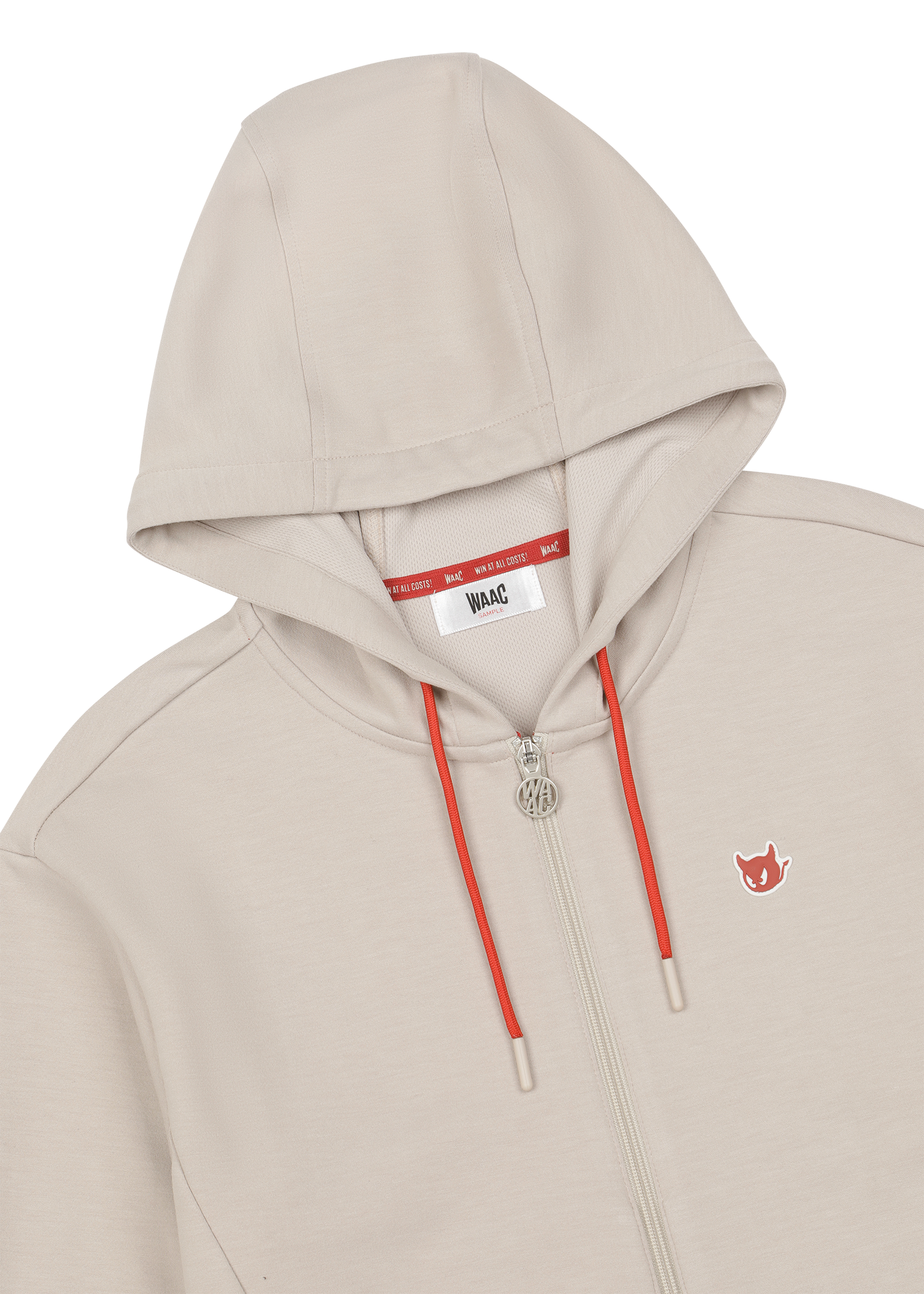 Cropped jersey zip-up hoodie with a clean silhouette
Front WAACKY logo detail
Sleeve slogan graphic for a subtle accent
