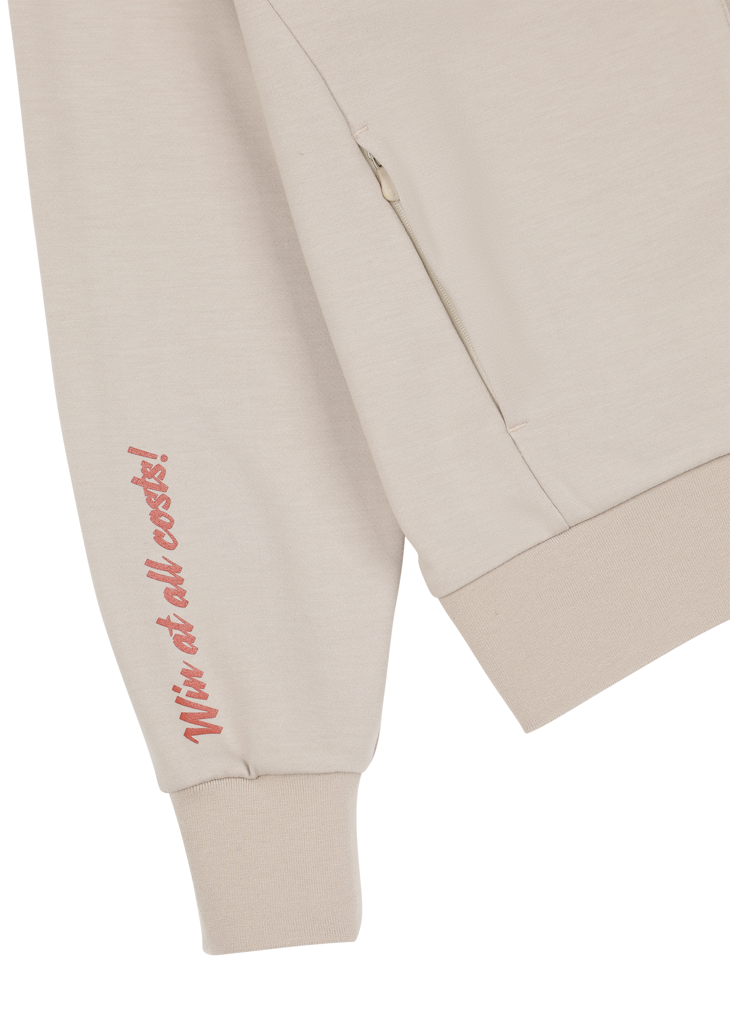 Cropped jersey zip-up hoodie with a clean silhouette
Front WAACKY logo detail
Sleeve slogan graphic for a subtle accent