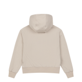 Cropped jersey zip-up hoodie with a clean silhouette
Front WAACKY logo detail
Sleeve slogan graphic for a subtle accent