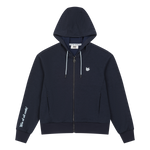 Cropped jersey zip-up hoodie with a clean silhouette
Front WAACKY logo detail
Sleeve slogan graphic for a subtle accent