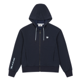 Cropped jersey zip-up hoodie with a clean silhouette
Front WAACKY logo detail
Sleeve slogan graphic for a subtle accent