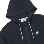 Cropped jersey zip-up hoodie with a clean silhouette
Front WAACKY logo detail
Sleeve slogan graphic for a subtle accent