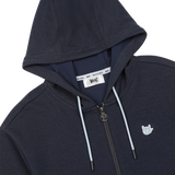 Cropped jersey zip-up hoodie with a clean silhouette
Front WAACKY logo detail
Sleeve slogan graphic for a subtle accent