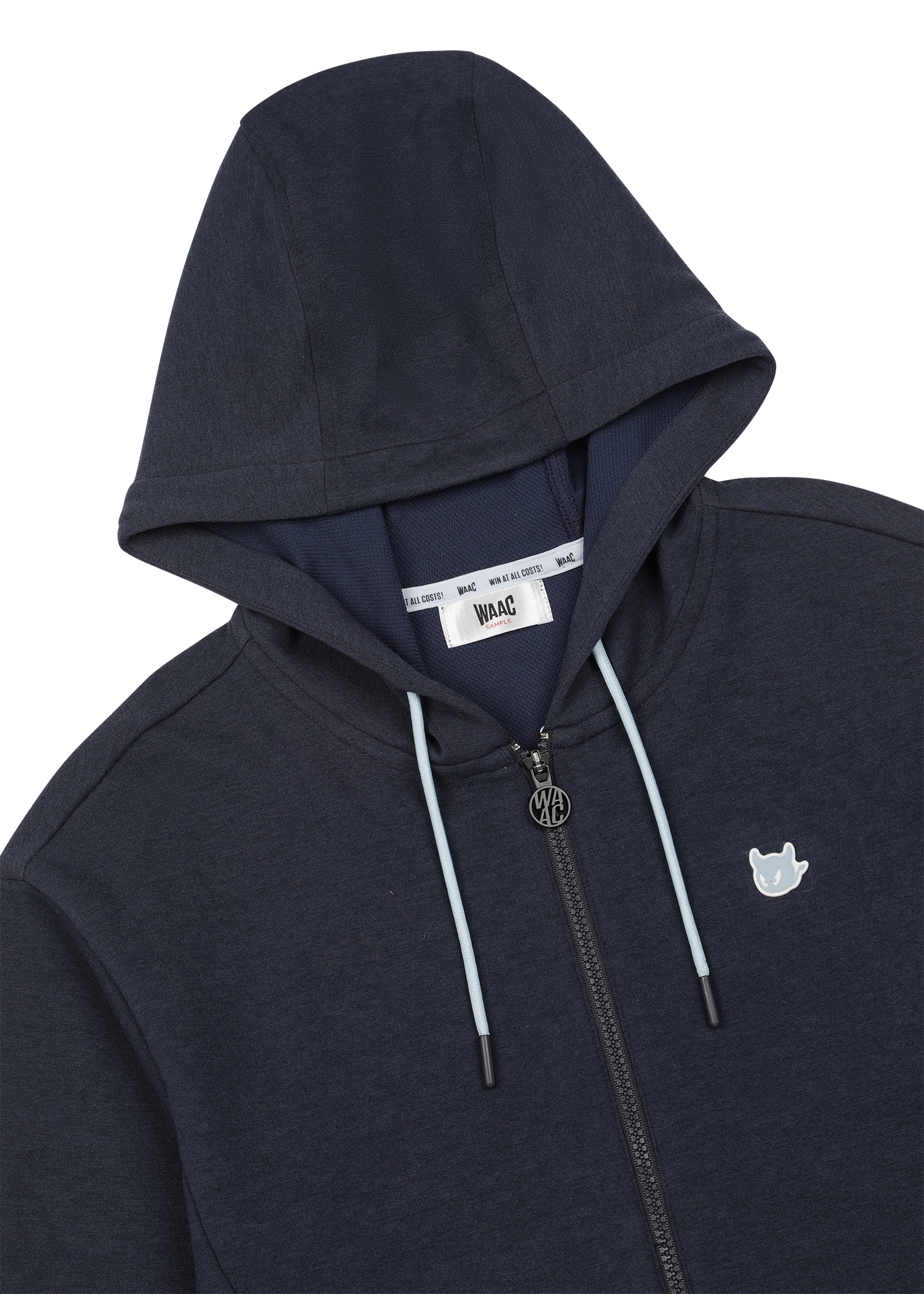 Cropped jersey zip-up hoodie with a clean silhouette
Front WAACKY logo detail
Sleeve slogan graphic for a subtle accent