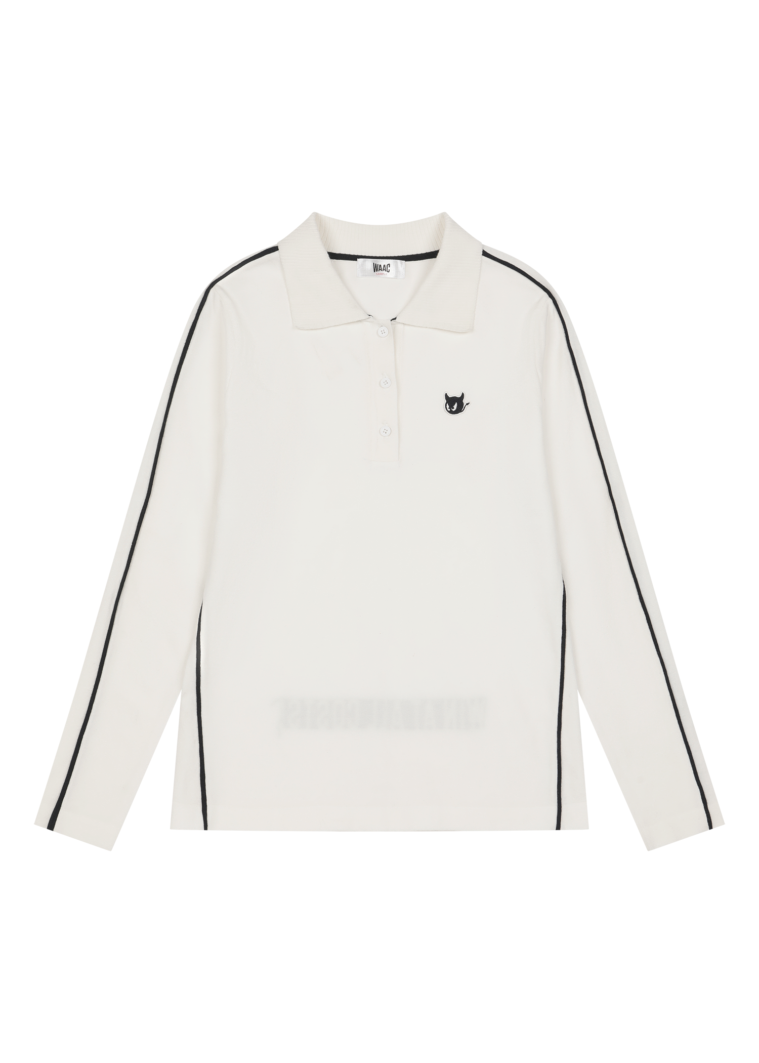 Soft knit polo with a slogan graphic
Front WAACKY logo detail
Comfortable texture with a casual WAAC mood