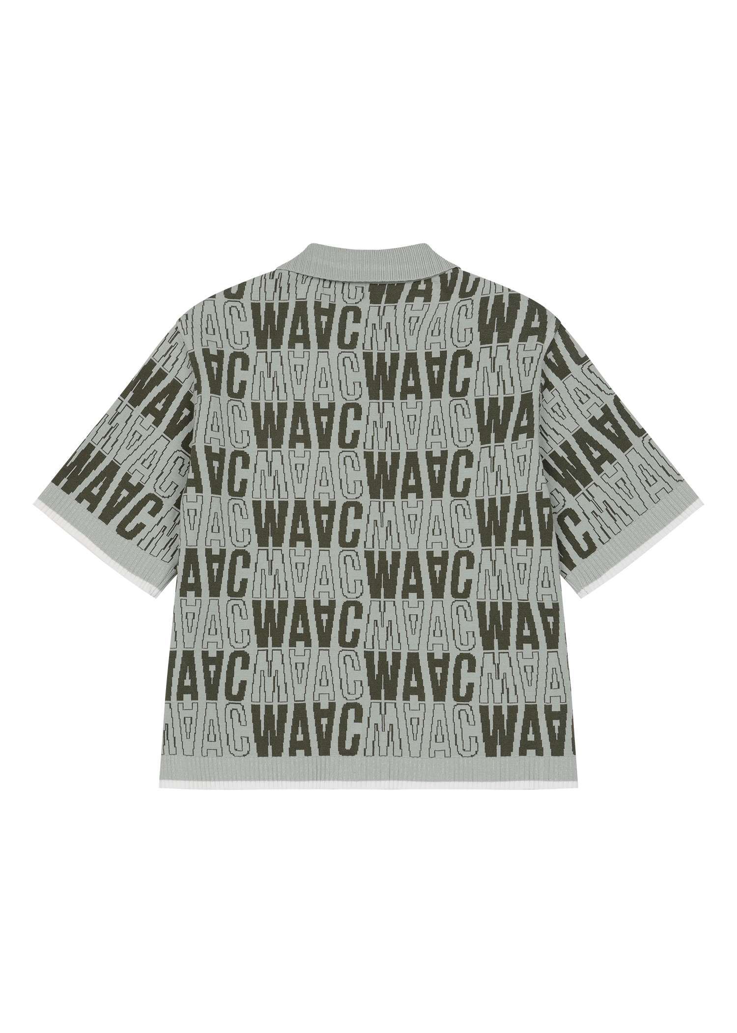 Short-sleeve cardigan with an all-over WAAC pattern
Contrast stripe trim at the cuffs and placket
Light knit texture for everyday wear