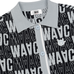 Short-sleeve cardigan with an all-over WAAC pattern
Contrast stripe trim at the cuffs and placket
Light knit texture for everyday wear