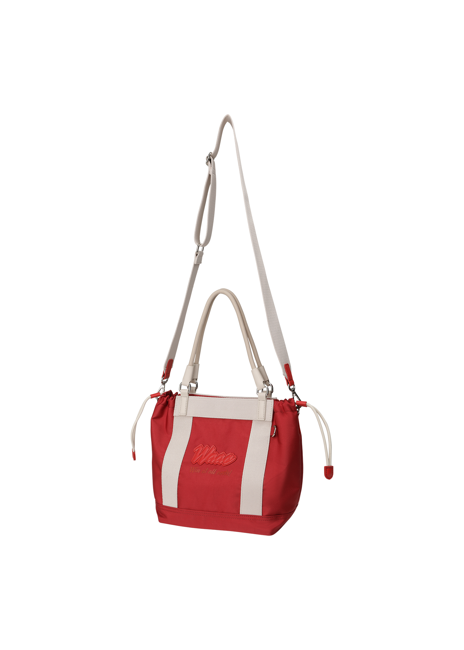 Color Tote Bag
with a two-tone panel design
Front slogan print and WAACKY emblem
Functional compartments for daily carry