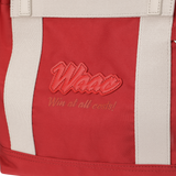 Color Tote Bag
with a two-tone panel design
Front slogan print and WAACKY emblem
Functional compartments for daily carry