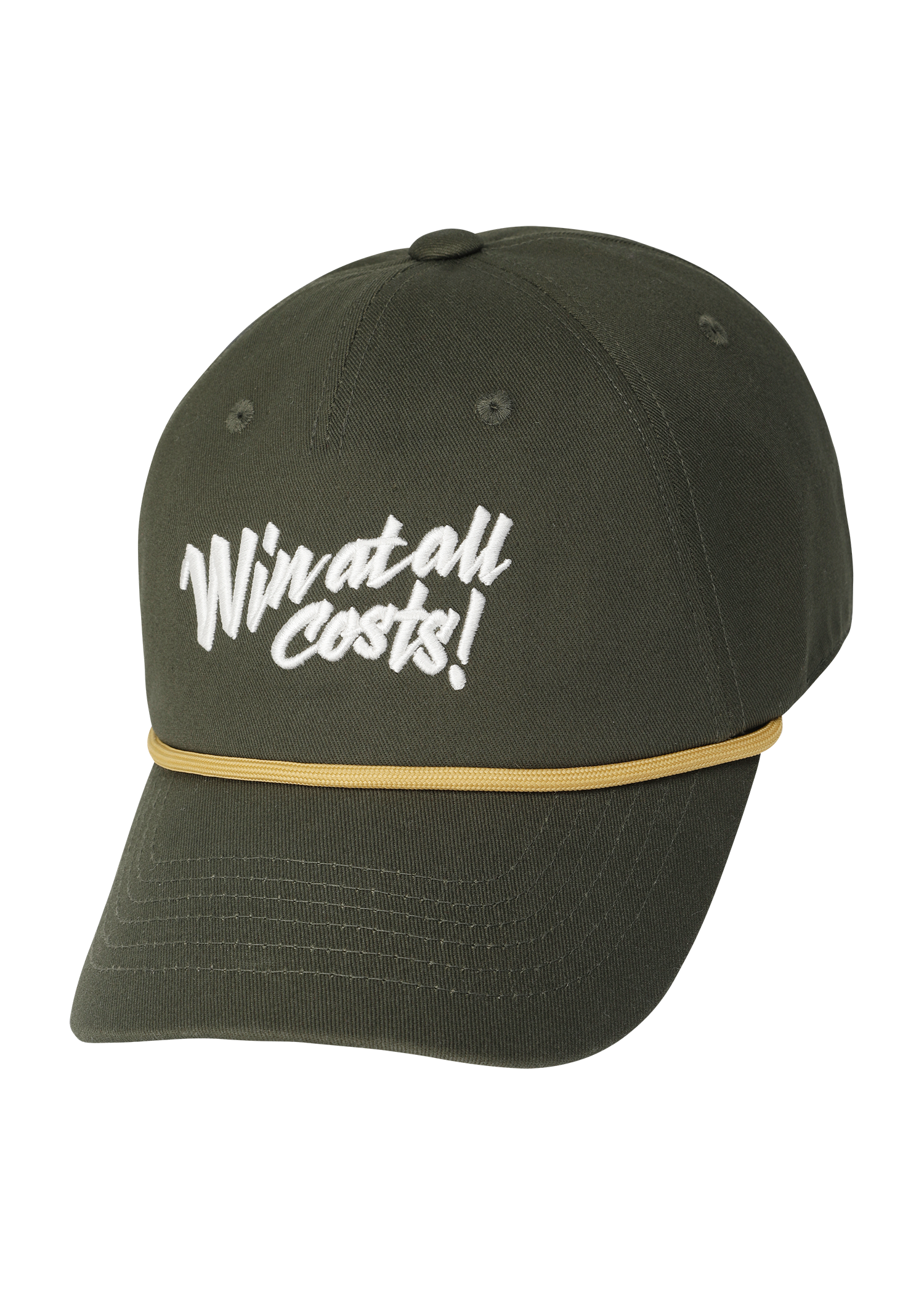 Curved-brim cap with a bold front slogan embroidery
Textured panel design adds a simple accent
Adjustable back strap for a comfortable fit