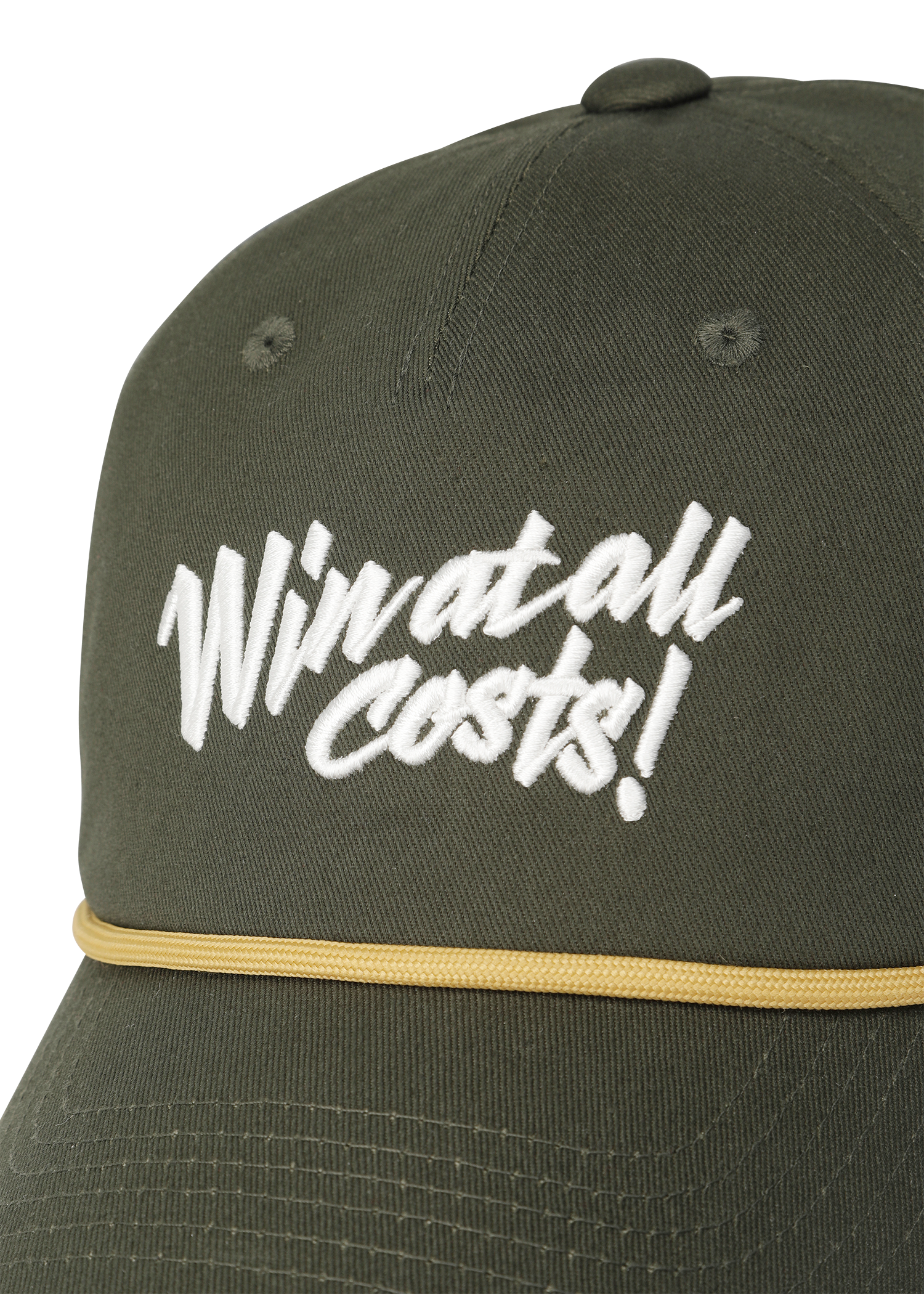 Curved-brim cap with a bold front slogan embroidery
Textured panel design adds a simple accent
Adjustable back strap for a comfortable fit