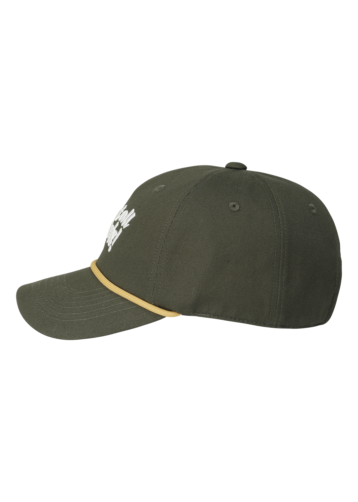 Curved-brim cap with a bold front slogan embroidery
Textured panel design adds a simple accent
Adjustable back strap for a comfortable fit