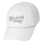 Curved-brim cap with a bold front slogan embroidery
Textured panel design adds a simple accent
Adjustable back strap for a comfortable fit