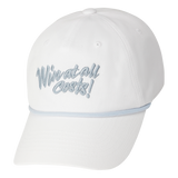 Curved-brim cap with a bold front slogan embroidery
Textured panel design adds a simple accent
Adjustable back strap for a comfortable fit