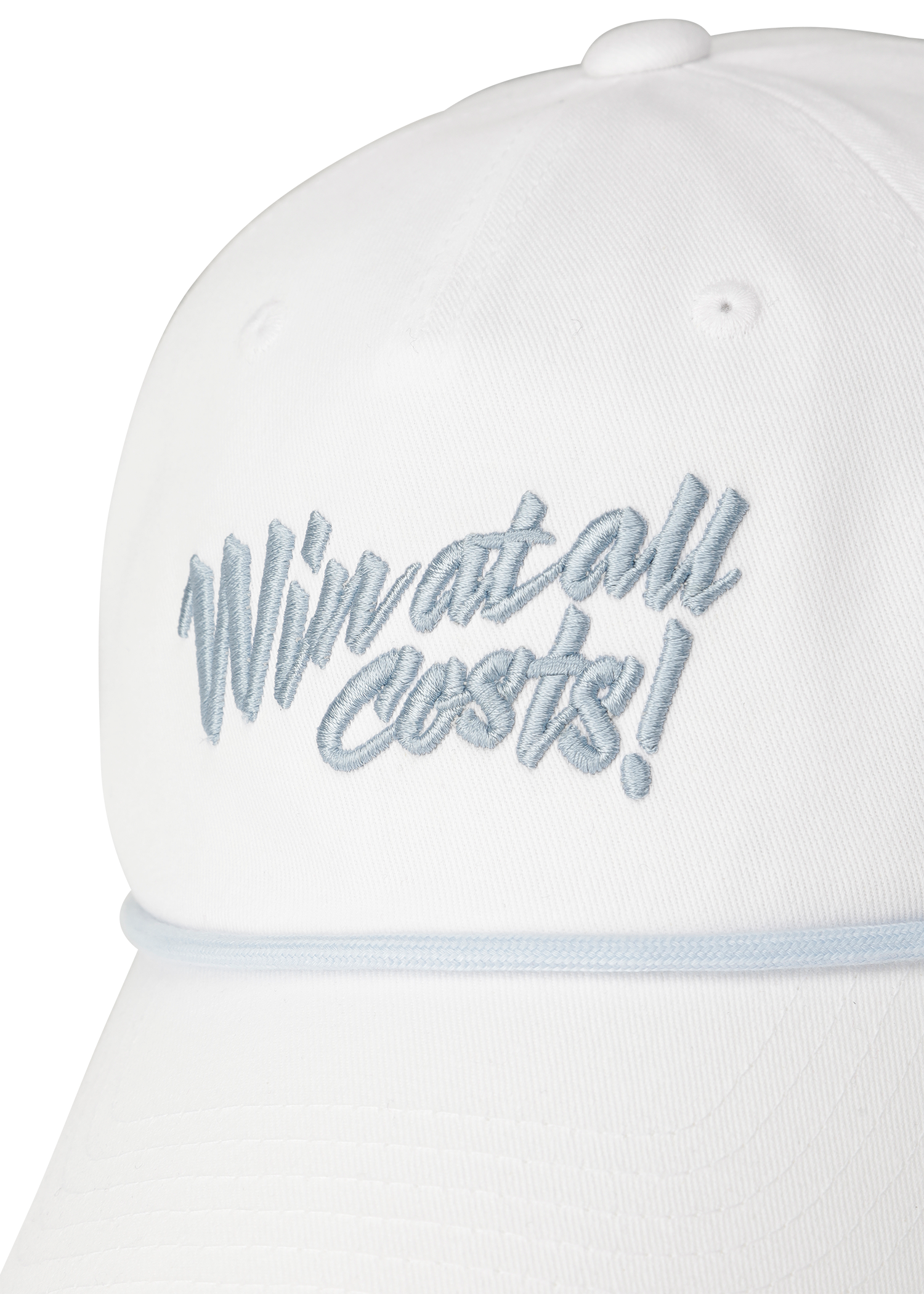 Curved-brim cap with a bold front slogan embroidery
Textured panel design adds a simple accent
Adjustable back strap for a comfortable fit