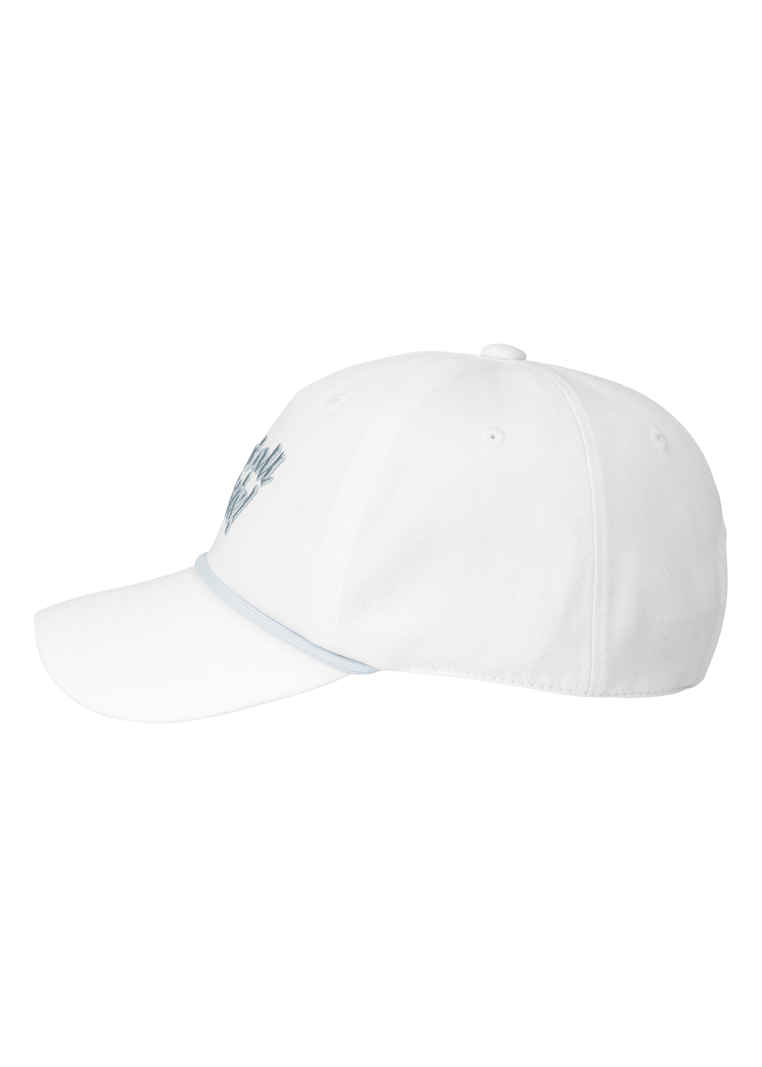 Curved-brim cap with a bold front slogan embroidery
Textured panel design adds a simple accent
Adjustable back strap for a comfortable fit