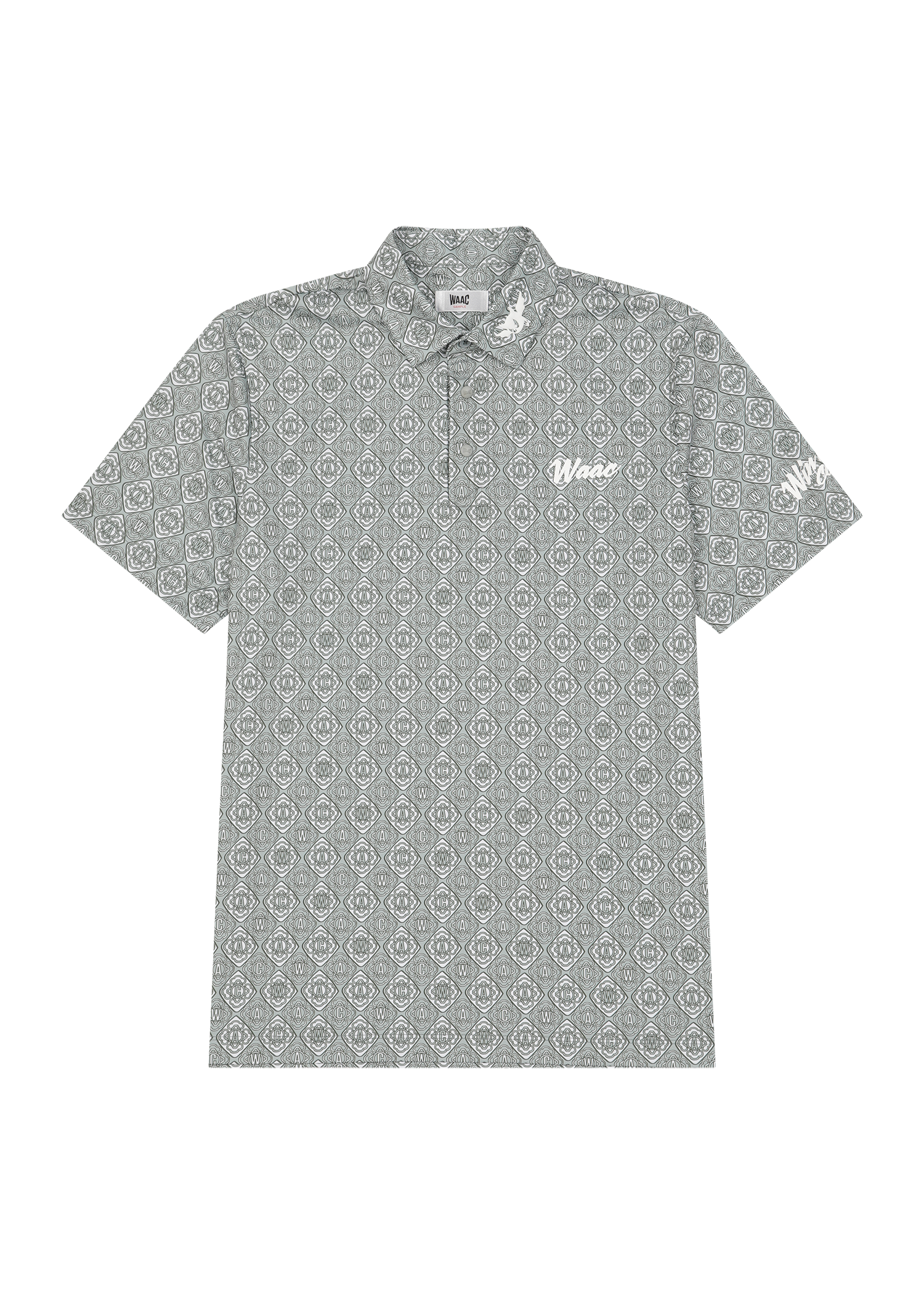 Lightweight stretch polo with a K monogram pattern
Front WAAC logo detail
Subtle sleeve graphic point