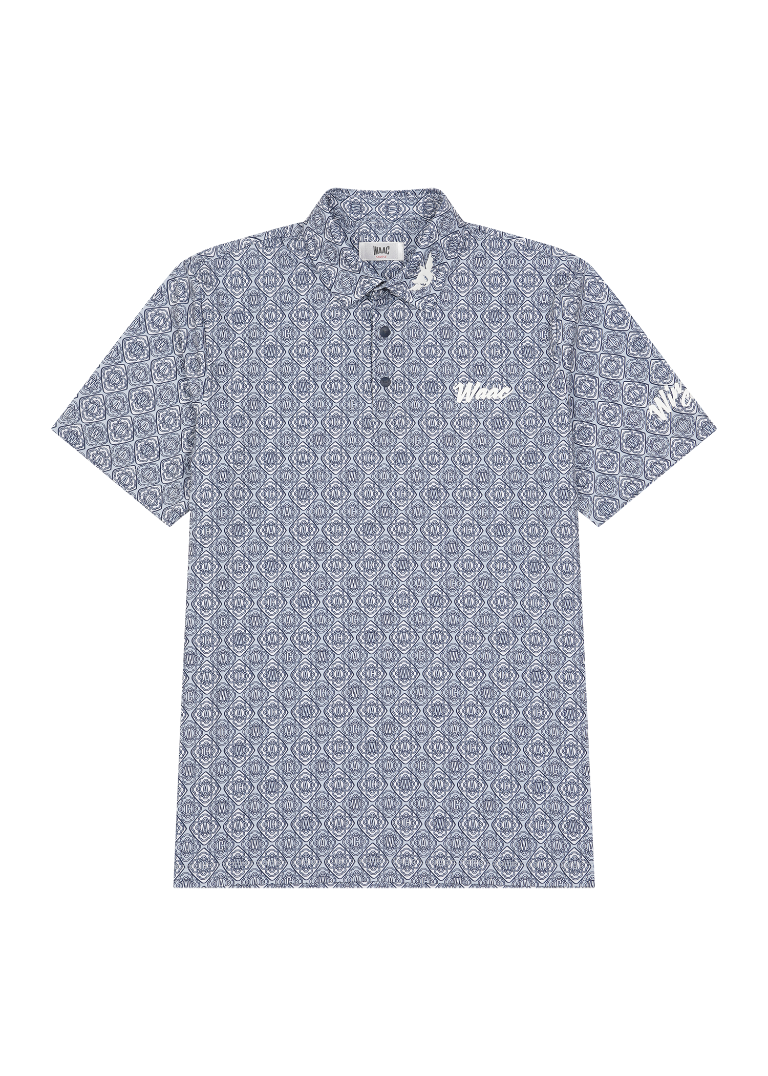 Lightweight stretch polo with a K monogram pattern
Front WAAC logo detail
Subtle sleeve graphic point