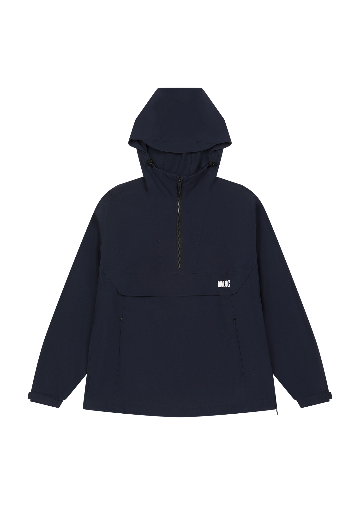 Lightweight anorak for active movement
Structured hood with a clean half zip
Back WAAC slogan panel detail