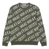 Soft regular fit round neck sweater
Diagonal all-over WAAC slogan pattern
Ribbed trims for a clean finish