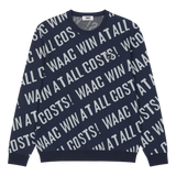 Soft regular fit round neck sweater
Diagonal all-over WAAC slogan pattern
Ribbed trims for a clean finish
