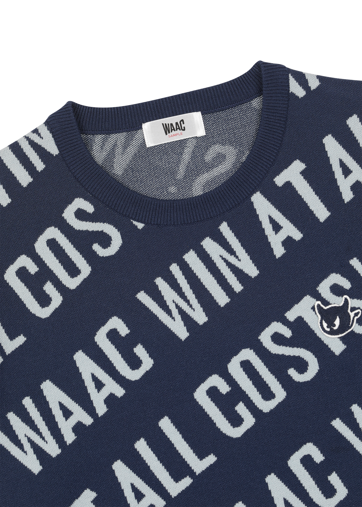 Soft regular fit round neck sweater
Diagonal all-over WAAC slogan pattern
Ribbed trims for a clean finish